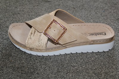 Damen-Pantolette, Sandale Fischer-Markenschuh beige/(gold 55 6220/777 Größe 38