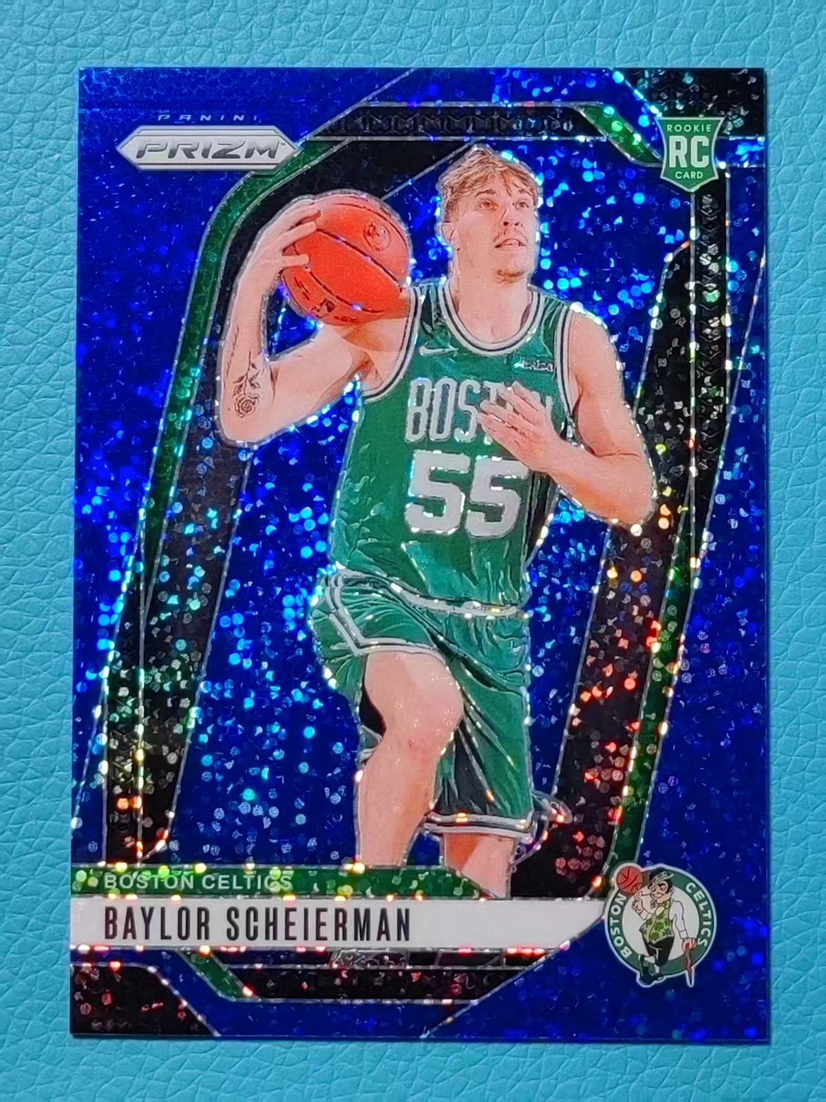 Baylor Scheierman 2024-25 Panini Prizm 009/144 Blue Sparkle RC Celtics #236