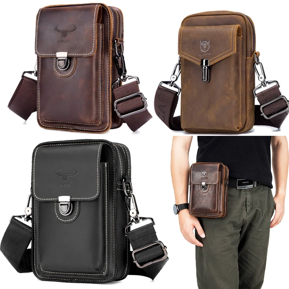 BAIGIO Herren Umhängetasche Schultertasche Leder Gürteltasche Bauchtasche Hüfttasche DE