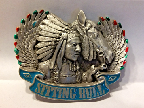 SITTING BULL BELT BUCKLE LAKOTA CHIEF PEWTER & ENAMEL NEW! - - Picture 2 of 3