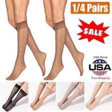 2/4Pairs Women's Sheer Knee High Stockings 15D Sheer Knee-High Reinforced Socks