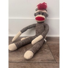 Schylling Classic Sock Monkey Plush Stuffed Animal Toy Brown Marl Red Yarn 21"
