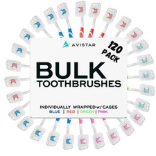 120 Pack Bulk Toothbrushes w/Cover Caps, Individually Wrapped Disposable Trav...