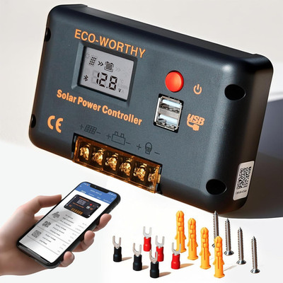 ECO-WORTHY 30A Laderegler Solar 12V /24V PWM Mit Bluetooth & APP Überwachung, In