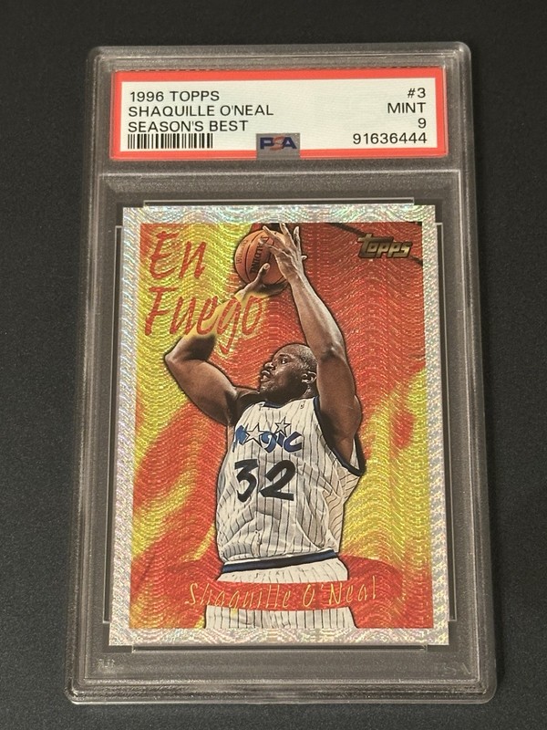 1996 Topps Season’s Best En Fuego Shaquille O’Neal Card #3 PSA 9 Magic HOF!