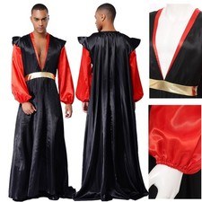 Men Costume Themed Robe Contrast Color 1-Piece Stage Long Sleeve Satin V-neck