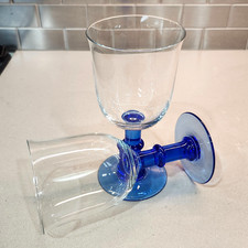 Dansk Fredericia Blue Wafer Stem Clear Water Goblet Glass Stemware Lot of 2