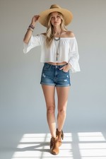 Kendall Kylie The Icon Short Distressed Denim Blue Jean Shorts Festival 5/27