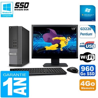 Dell PC 7020 SFF Bildschirm 19'' Intel G3220 RAM 4GB Festplatte 960GB SSD Wifi W7