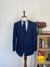 Suitsupply Sienna Carlo Barbera Wool Silk Straight Slim Blue Check Blazer 46