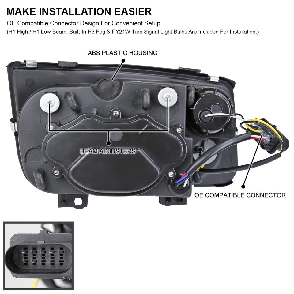 Fits 1999-2005 Volkswagen Jetta/Bora Mk4 LED Halo Projector Headlights Fog Lamps Foto 4 de 4