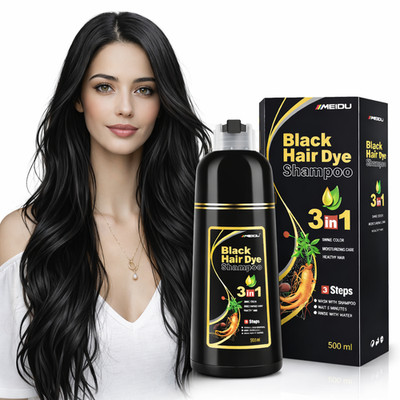 MEIDU Black Hair Dye Shampoo 3 in 1 for Gray Hair, Hair Color Shampoo Women Men 