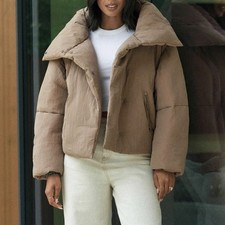 Next Beige Padded Short Water Resistant Jacket With Wide Lapel Collar M