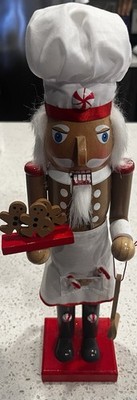 Chef Baker Nutcracker w/ Gingerbread Tray Hand Painted Wood Fabric 14in