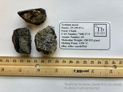 Terbium Metal 50 Grams 99.9% 3N Pure Pieces Rare Earth Element USA Shipping