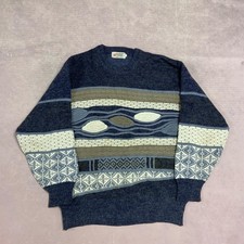Vintage Knitted Jumper Abstract Patterned Grandad Knit Sweater Men's M