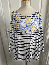 Ladies Joules Navy & White Stripe With Floral Print Harbour Cotton Top Size 18