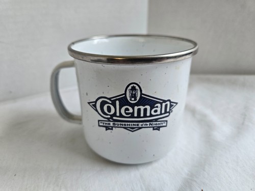 Vintage Enamelware White Coleman Cup Mug Handled Camping Hiking Trailer  #OSSH