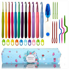 12 Piece Soft Grip Crochet Hook Set with Color Heads Accessories Floral Bag