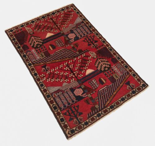 Balouch Hand-Knotted 140 x 90 cm-Nomadic, Oriental, Red, Carpet, Rug - Picture 3 of 12