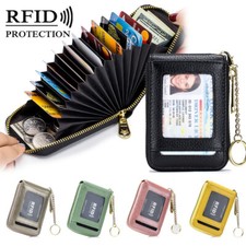 Women RFID Credit Card Holder Wallet with Keychain ID Window Small Zip Card Case