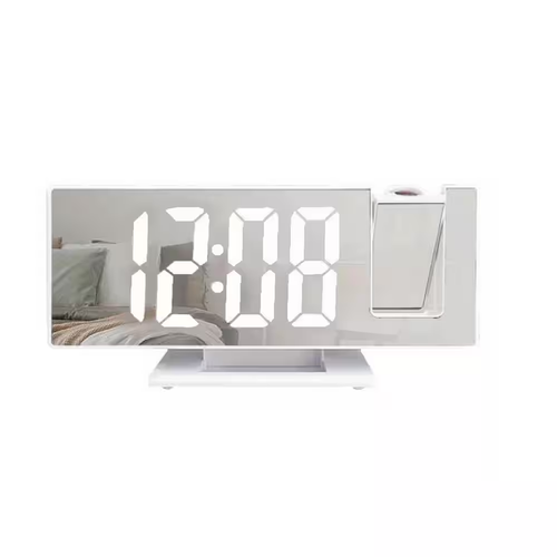White Digital Projector Table Mirror Alarm Clock With Large LED Display - 第 1/12 張圖片
