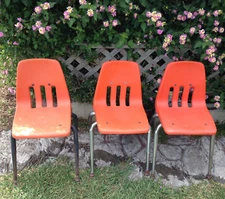 Vtg Virco Los Angeles Chair set Orange Plastic Child School Mid Century rustic