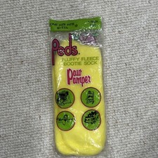 Vintage Peds Bootie Socks 9 to 11.5 Fluffy Fleece Paw Pamper Acrylic New Yellow