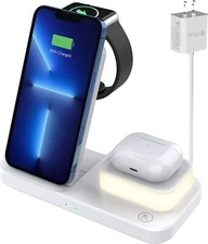 Wireless Charger, 3 in 1 Charging Station Dock Stand with Night Light (White)