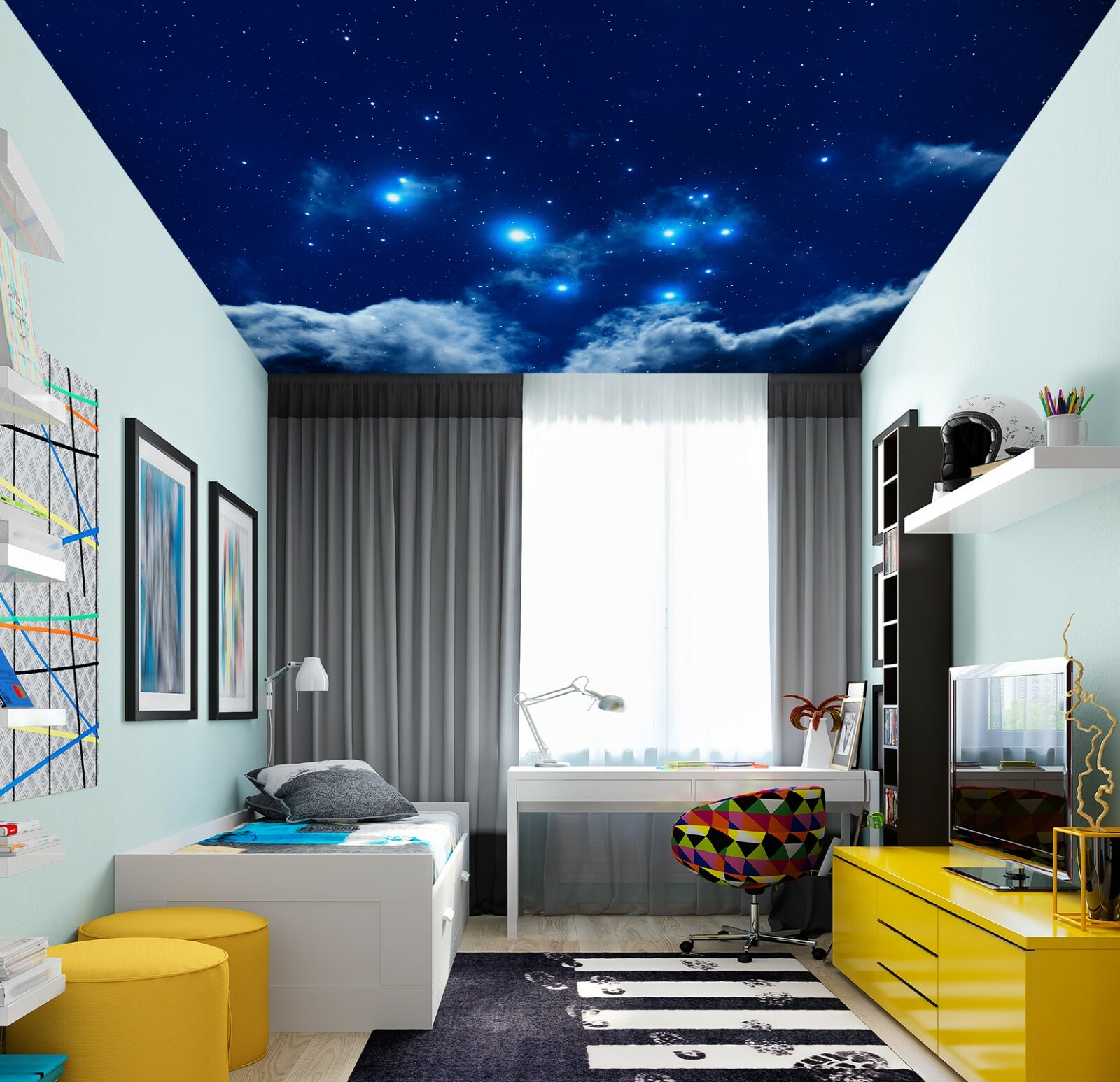 3D Blue Stars Wallpaper Mural Print Decal Wall Deco by AJ WALLPAPER Zoe