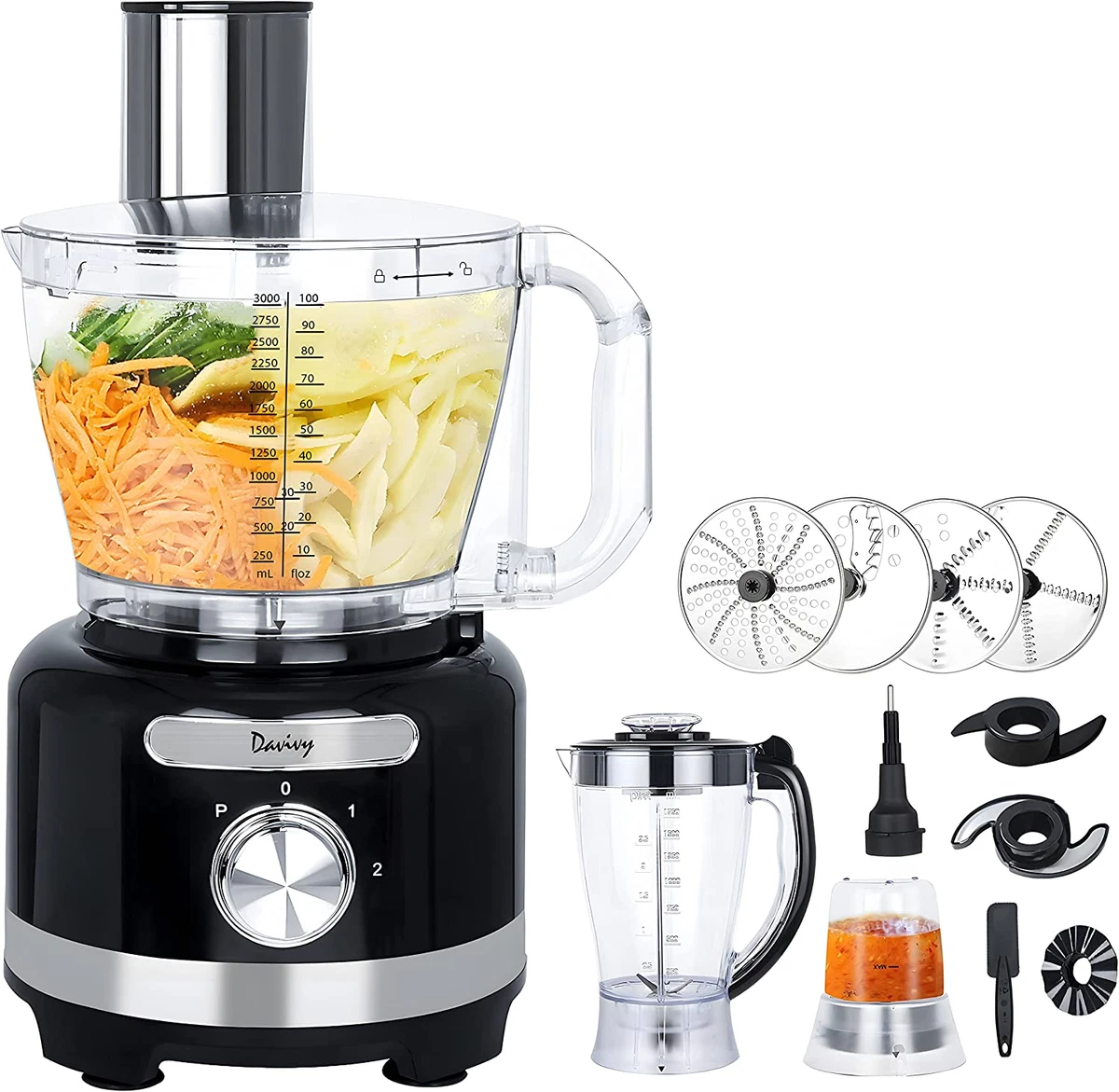 16-Cup Food Processor Grinder Blender Combo,10-In-1 Multi-Function