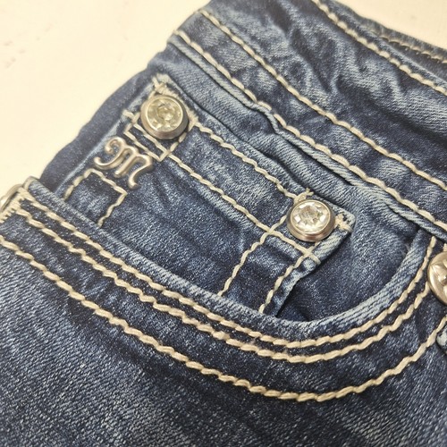 Miss Me Women's Size 26x32 Jeans Standard Boot Cut Blue Distressed Rhinestones - Picture 7 of 9