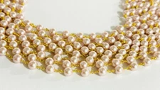 6mm Pink sale pearl beads beaded rosary chain, jewelry making bulk roll chain