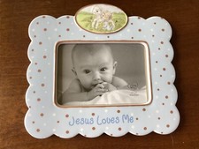 Precious Moments "Jesus Loves Me" 3.5"x5" Photo Frame Baby Blue Ceramic