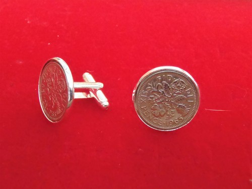 Lucky Sixpence Cufflinks - Gold, Silver, or Gun Metal Black Plated Findings. - Picture 2 of 6