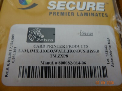 Zebra ribbon ink  I Series Printer Laminate 800082-014-06 (625) imprint