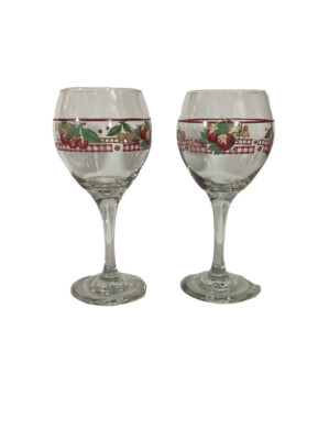 Vintage Pfaltzgraff 14 oz Wine Glasses Retired Delicious Pattern Fruit Set of 2