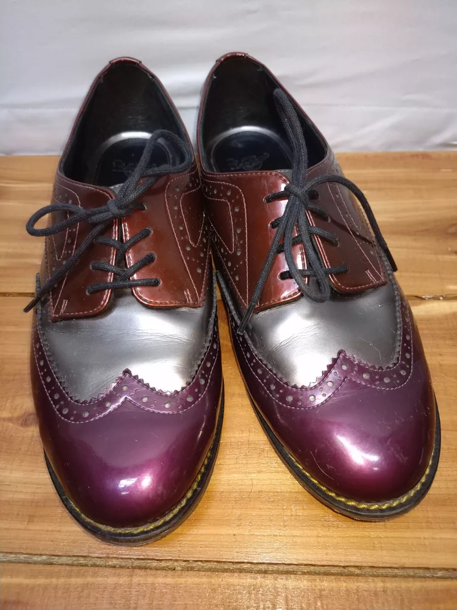 Dr Martens Polina Patent Leather Wingtip Red Purple Lace Up Oxford Size 9