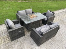 Fimous Rattan Garden Furniture Sets Gas Fire Pit Sofa Dining Table Recliner Set