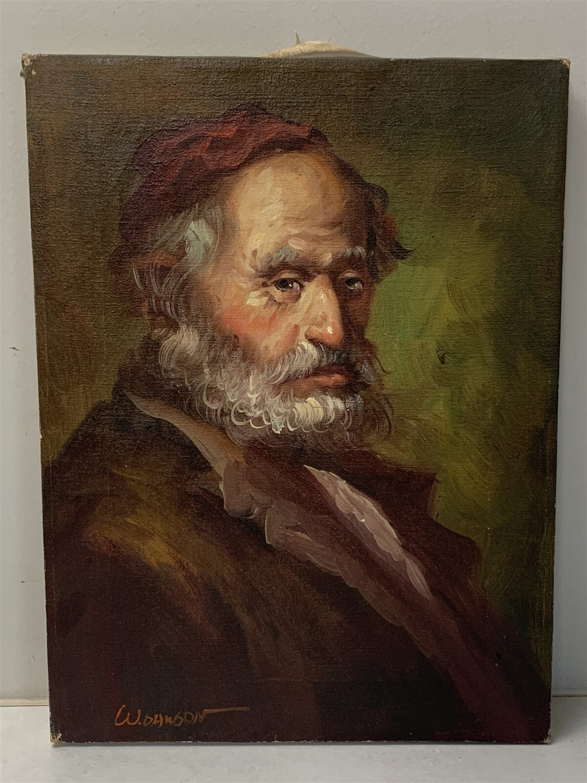 Original W. Dawson Oil Painting On Canvas Rabbi 12" Wide By 16" Tall 8F4