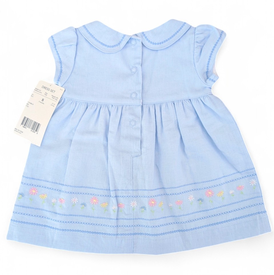 Baby Girl Clothes NWT Vintage Carter's Sweet Daisy Blue Linen Dress 36