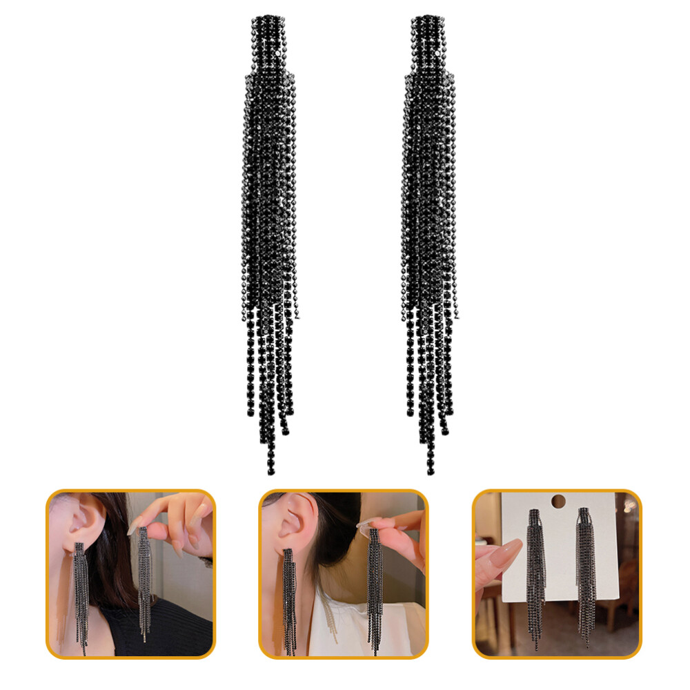 1 Pair Drop Earrings Women Rhinestone Earrings Long Tassel Earrings Shiny Ear