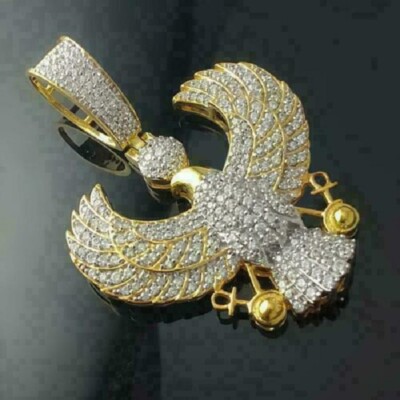 2Ct Round Cut Diamond Flying Eagle Ankh Pendant 14K Yellow Gold Over Free Chain