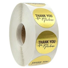 Roll of 500 1" Thank You for Your Purchase Stickers Gold Round Sealing Labels