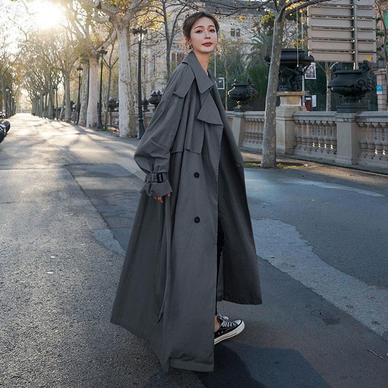 Womens Floor Length Trench Coat Casual Loose Double-breasted Womens Floor Length Trench Coat Casual Loose Double-breasted