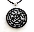 Orgone pendant necklace Silver Zodiac Wheel Pentacle Black Tourmaline & Shungite