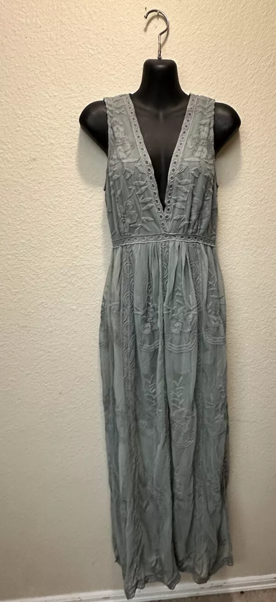 Wishlist Womens Mesh Mint Green Embroidered Sleeveless Maxi Dress Small Shorts