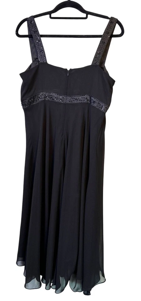 Vestido midi Jones Studio negro con cuentas cintura imperio talla 12 fiesta cóctel Foto 3 de 4