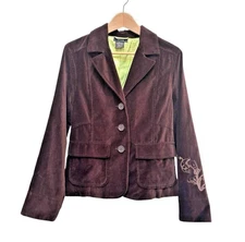 Eivissa Womens Chocolate Brown Velvet Blazer Jacket Embroidered Boho XL