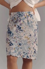 NWT Anthropologie THE TILDA KNEE-LENGTH SLIP SKIRT Satin Blue Abstract Size XS